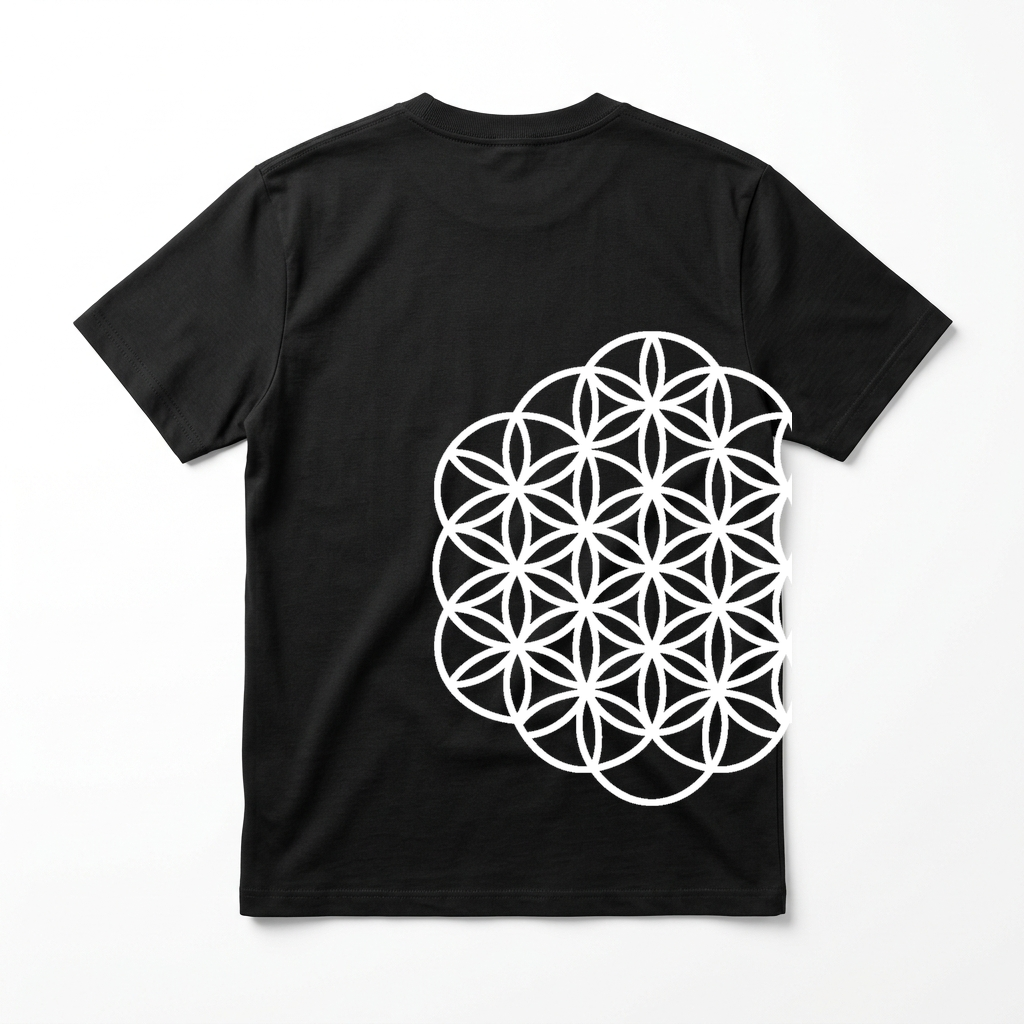 CircleTee Flower of Life - Vista retro con stampa grande laterale