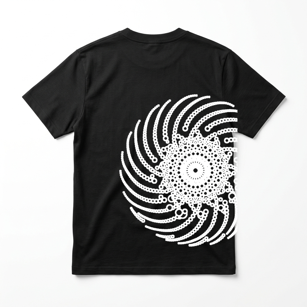 CircleTee Fibonacci Spiral - Vista retro con stampa grande laterale